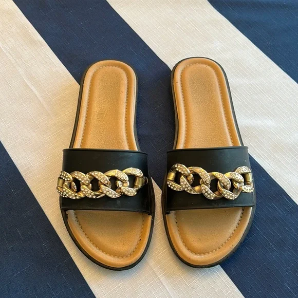 ARDENE black sandals with gold chain decor size 7 - Picture 3 of 7